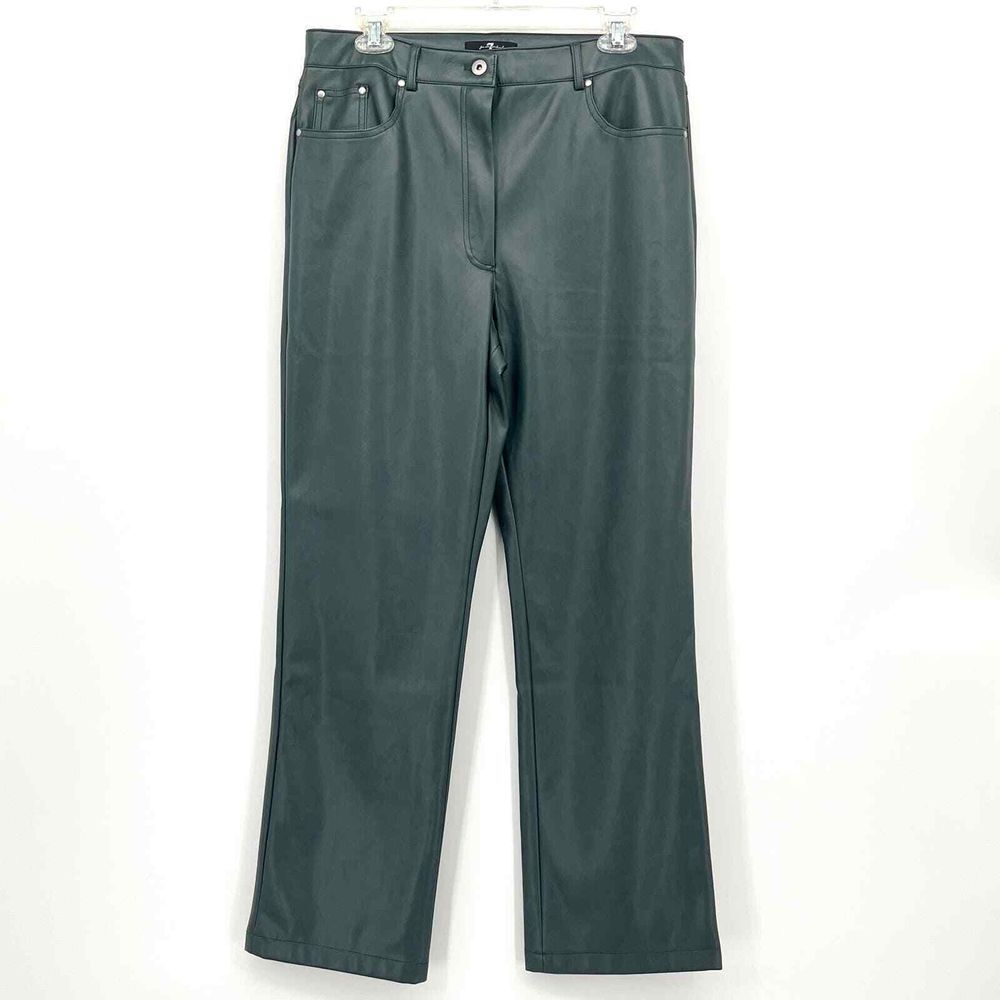7 For All Mankind Military Green Vegan‎ Leather Straight Leg Pants Sz Large